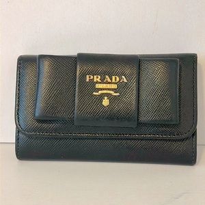 45 PRADA Ribbon six (6) Key Card Case Wallet Saffiano Leather Black w/ auth card